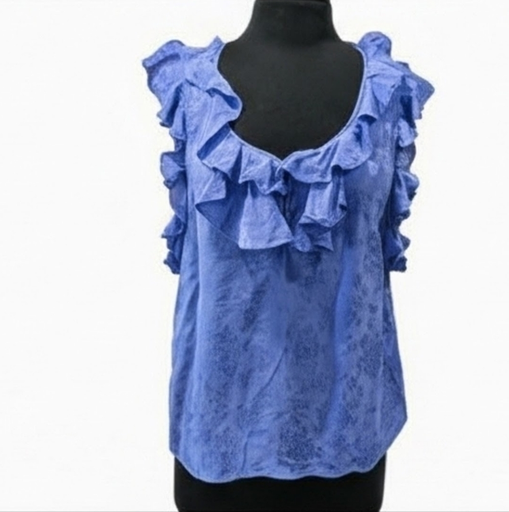 Feminine Rebecca Taylor 10 Purple Ruffle Silk Women's Top Sleeveless Luxe Blouse